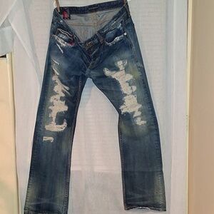 Cult Of Individuality,Hagen Relaxed Fit,Distressed Selvedge Denim Jeans.36W 34L
